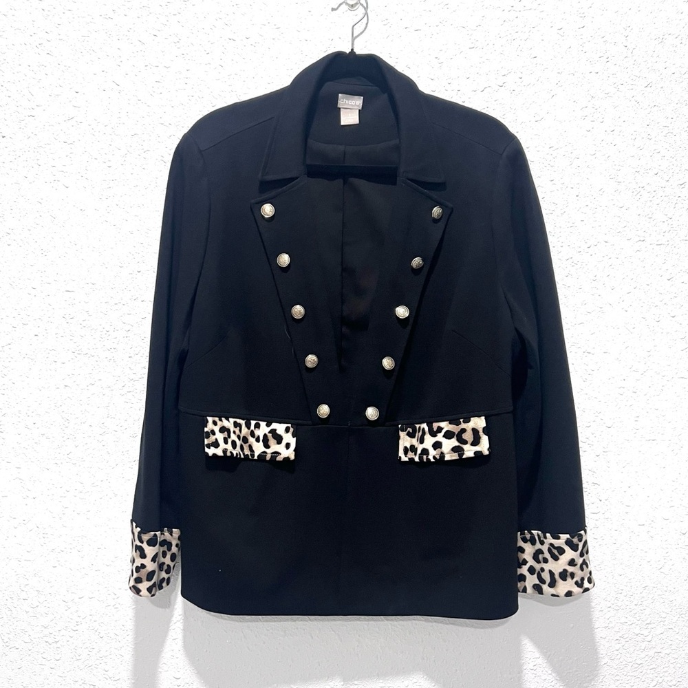 Chico's Black and leopard trim Blazer with Tailored Silhouette XL/16